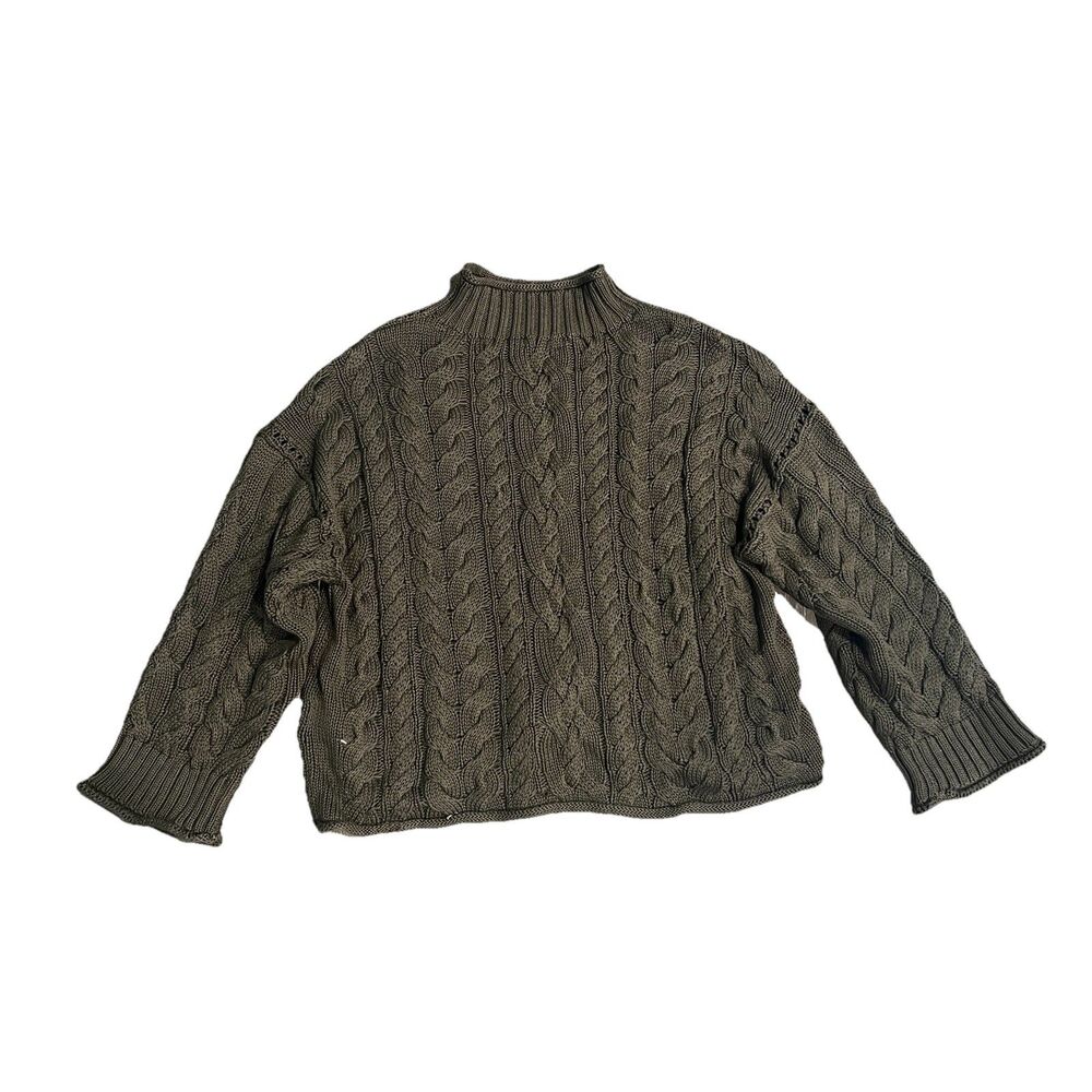 J Crew 2025 Rollneck Cable Knit Sweater Womens XL Woodland Brush Green Cotton - Picture 2 of 9